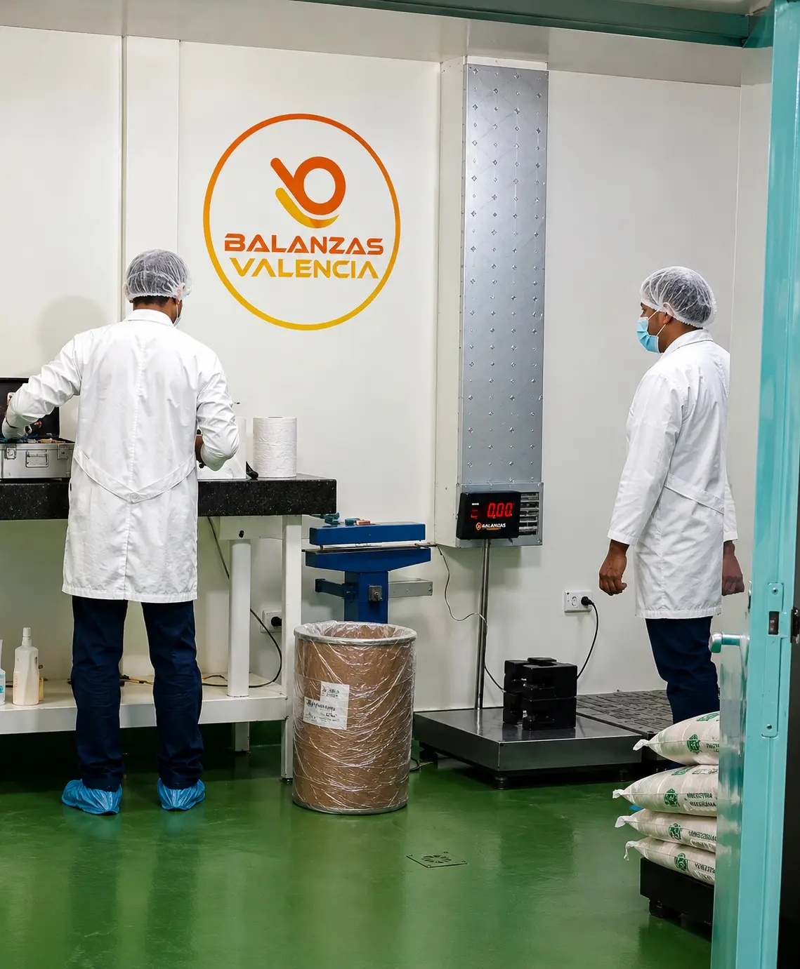 Personal de Balanzas Valencia trabajando con equipos de pesaje en un entorno controlado