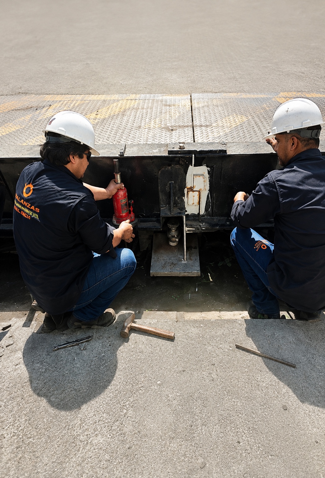 Técnicos de Balanzas Valencia interviniendo el conjunto de una plataforma de pesaje